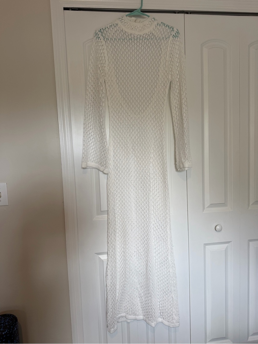 Cream Crochet Long-Sleeve Maxi Dress
